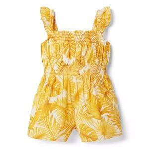 Janie and Jack Girls Yellow Tropical Palm Print Smocked Romper